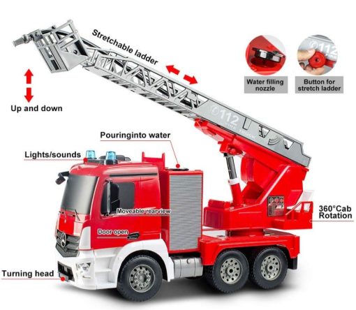 1:20 Scale RTR Mercedes Benz Licensed RC Fire Engine Truck Comes W/ 2 Rechargeable Batteries features