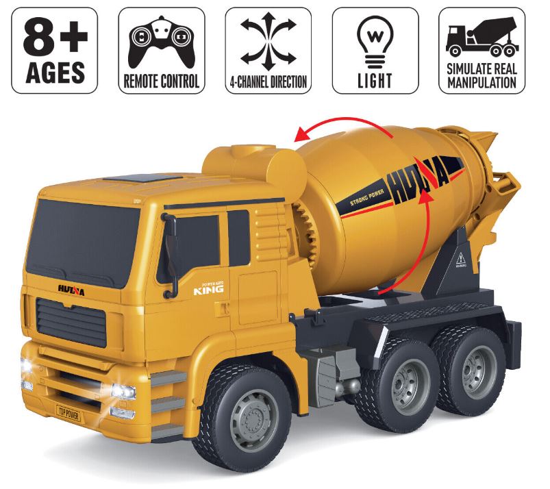1/18 Scale RTR Multi-Function Remote Control RC Concrete Mixer Truck W/ 2 Rechargeable Batteries