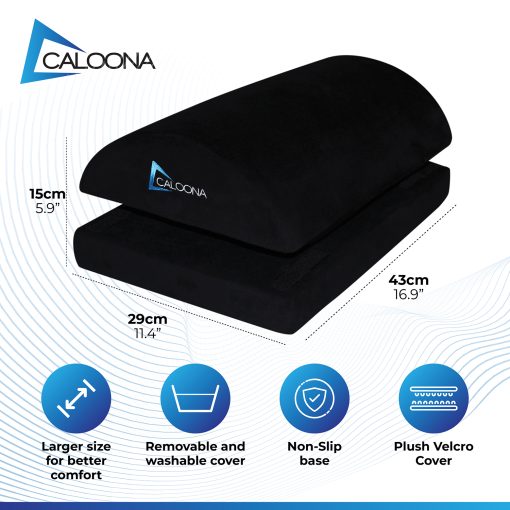 CALOONA Ergonomic Foot Rest for Office and Home - Adjustable Black Velvet Memory Foam Foot Stool