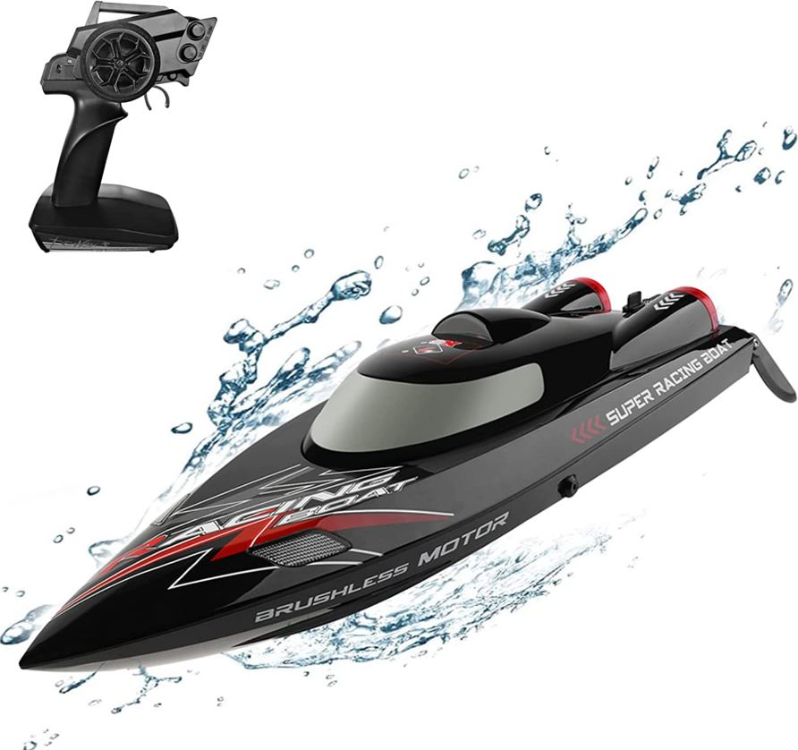 Racing Boat comes with 2 Rechargeable Batteries,with Low Battery Alarm ,Brushless Motor, LED Lights, Water Cooling System