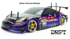 HSP Flying Fish 1/10 Scale RC 4wd Nitro Drift Road Car with Silver Chrome Wheels
