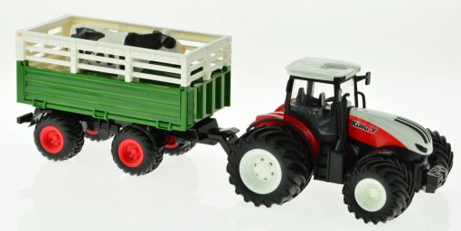 RC Farm Tractor 1/24 Scale Toy 4 Wheel Convertible Livestock Trailer & Cow - Image 3