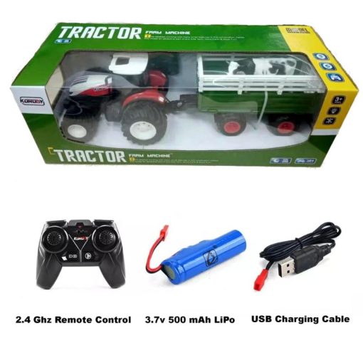 RC Farm Tractor 1/24 Scale Toy 4 Wheel Convertible Livestock Trailer & Cow - Image 7